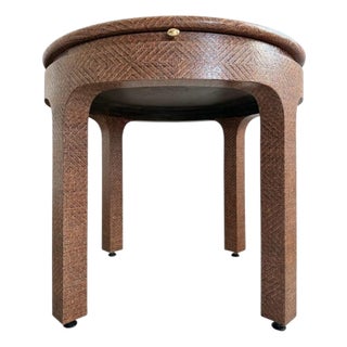 Harrison Van Horn Round Game Table Lacquered Raffia Sliding Shelf 1980s Glamour For Sale