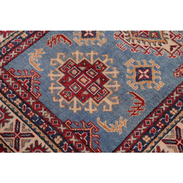 Southwestern Kazak Light Blue/Beige Wool Rug - 3'1''x4'5'' For Sale - Image 4 of 10