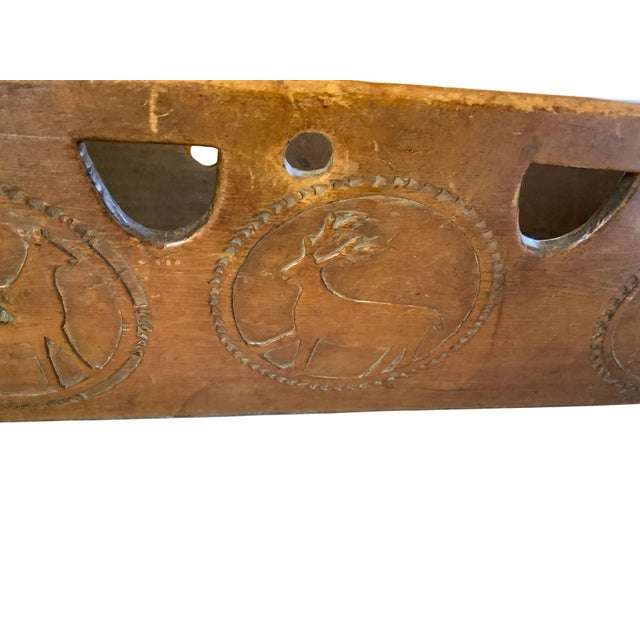 Brown Rare Antique 19th C European Folk Art Rocking Cradle Hand Carved Wood Catholic Iconography and Monogram For Sale - Image 8 of 10