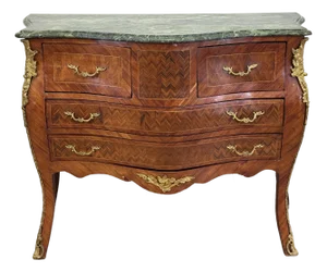 Vintage French Louis XV Style Marble Top Commode Bombe Chest