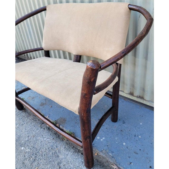 1940s Old Hickory Child's Settee in Suede Leather Seat For Sale - Image 4 of 7