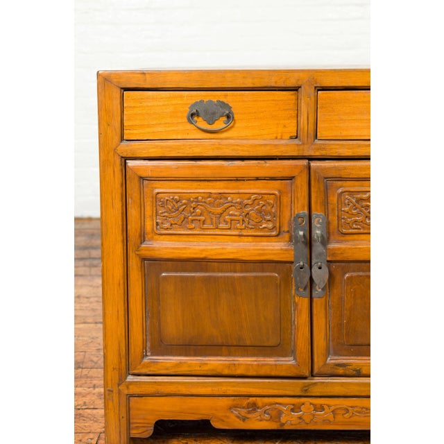 Antique Chinese Side Chest with Carved Motifs, Two Drawers and Double Doors For Sale - Image 9 of 13