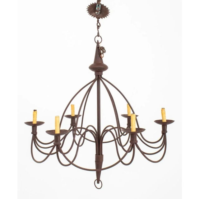 American Wrought Iron Six-Light Chandelier For Sale - Image 10 of 11