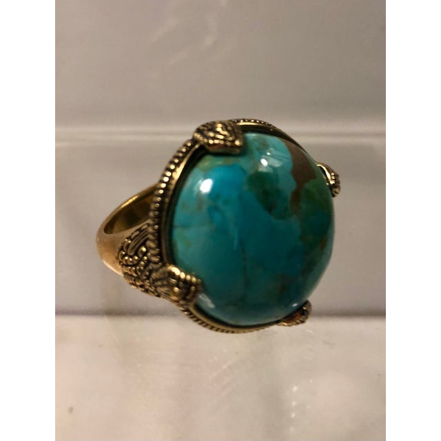 Metal 1990s Barse Turquoise Gold Ring (Unisex), Size 10.5 For Sale - Image 7 of 12