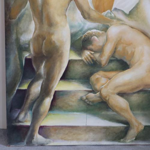 Oil painting on canvas: Nude men and women from the 90s This oil on canvas painting depicts a suggestive nude of a man and...