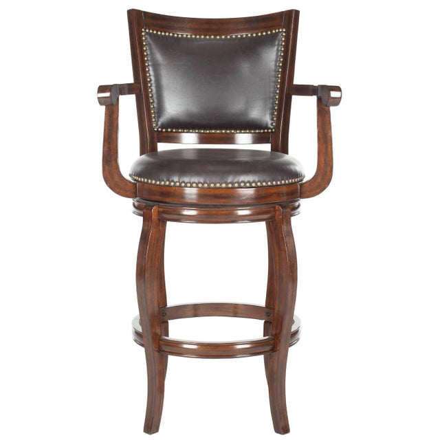 Nailhead Swivel Barstool in Espresso & Brown For Sale In Philadelphia - Image 6 of 6