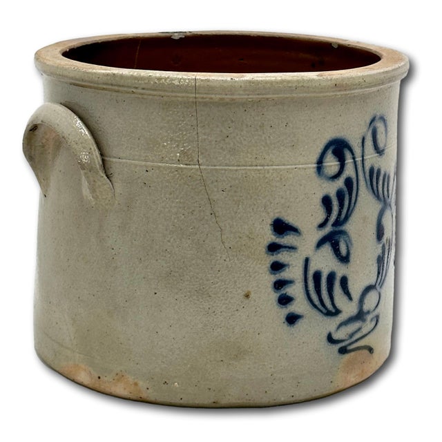 American Very Nicely Blue Decorated Small 1 Gallon Size Antique American Stoneware Storage Crock - Mid 19th Century For Sale - Image 3 of 18