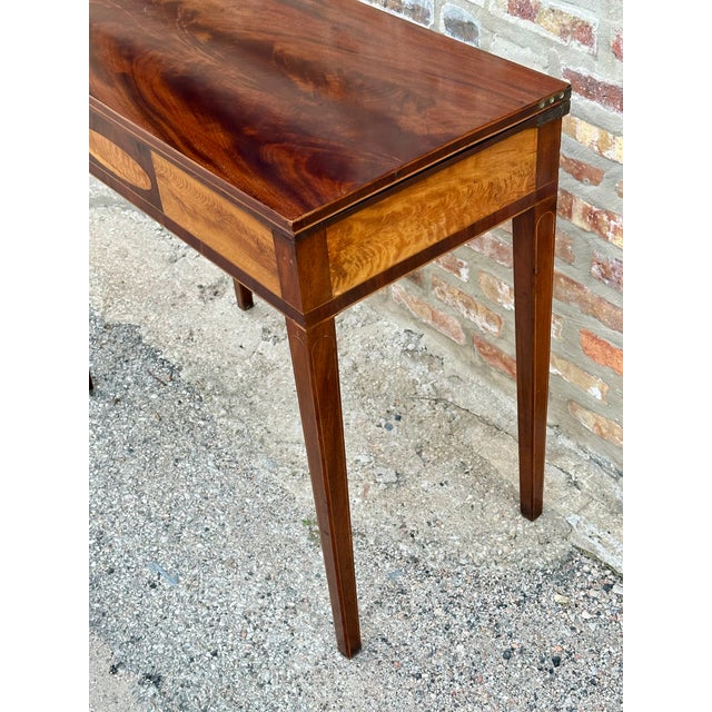 Federal Flip Top Mahogany and Satinwood Game Table , Circa 1820 For Sale - Image 12 of 13