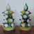 Pair Chinese famille vert polychrome temple fruit altar pyramids in shades of brown, green, white and yellow. Each...