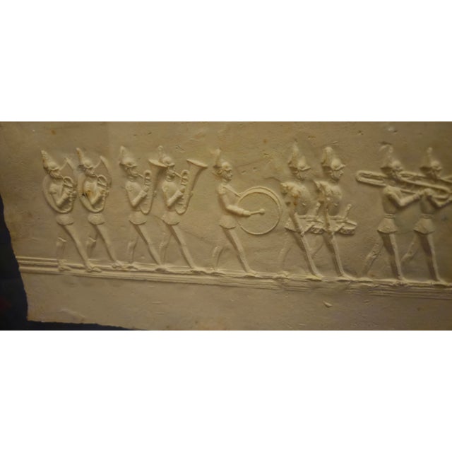 Framed cast paper relief sculpture, William Haendel 1981 Crisp relief of a marching band, with remarkable details seen on...