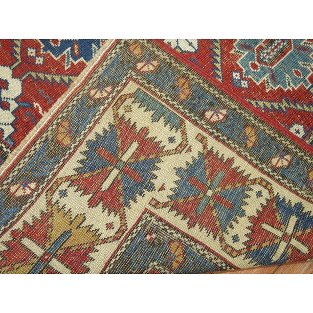 Contemporary Late 19th Century Red Field Geometric Antique Caucasian Tribal Shirvan Rug - 4' x 7'9" For Sale - Image 3 of 18