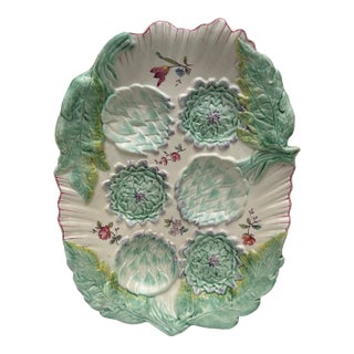 19th Century Rare Majolica Artichoke Platter Longchamp For Sale