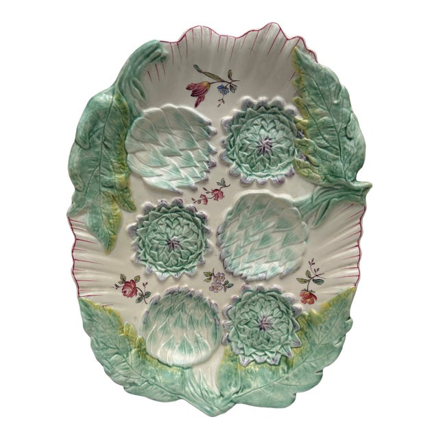 19th Century Rare Majolica Artichoke Platter Longchamp For Sale