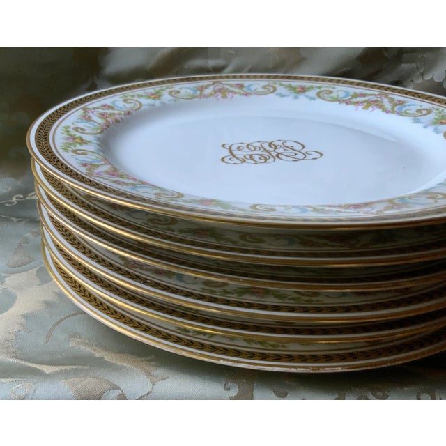 1900 - 1909 French Porcelain Dinner Plates - Hand Painted Set of 6 For Sale - Image 5 of 10