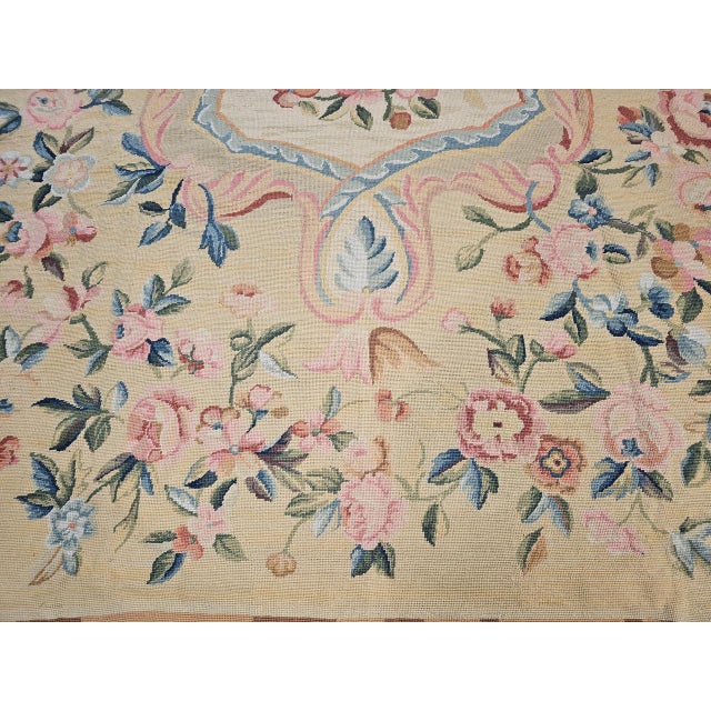 Late 19th Century French Aubusson Needlepoint Carpet in Floral Pattern in Ivory, Green, Pink, Blue For Sale - Image 16 of 18
