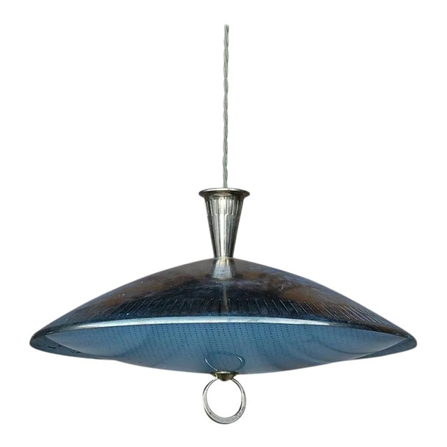 Brass and Textured Glass Pendant Light For Sale