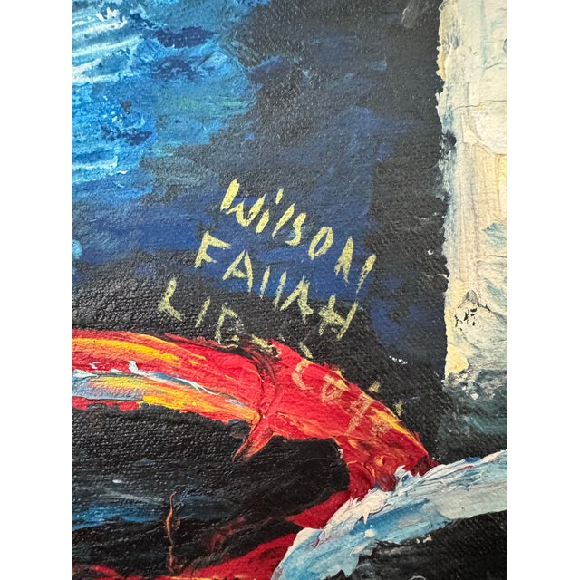 Large Signed “Wilson Faith” Textured Market Scene Painting For Sale - Image 10 of 10