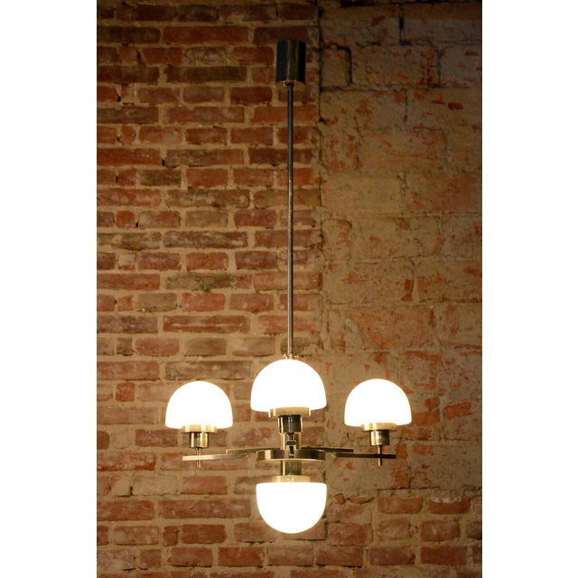 Art Deco Chandelier in Chrome-Plated Steela and Opaline Glass, Czech, 1930s For Sale - Image 9 of 11