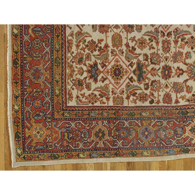 Traditional Antique Persian Sultanabad, Wool Handmade Beige, Gold, Navy and Red Oriental Rug For Sale - Image 3 of 9