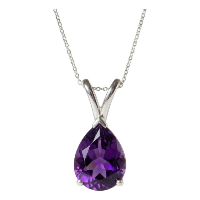 Elegant Amethyst Pear Shaped Pendant, Purple Gemstone Amethyst Dainty Pendant For Sale