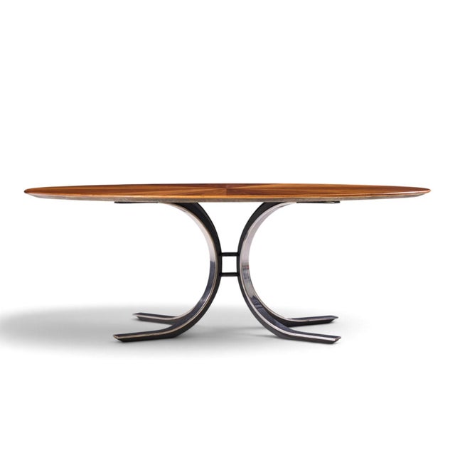 Osvaldo Borsani for Stow & Davis Mid Century Starburst Walnut and Steel Oval Dining Table For Sale In Chicago - Image 6 of 7