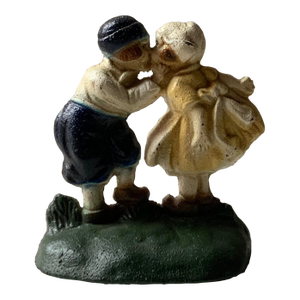 C1935 Hubley "Dutch Boy & Girl" Kissing Couple Painted Iron Doorstop - American Made