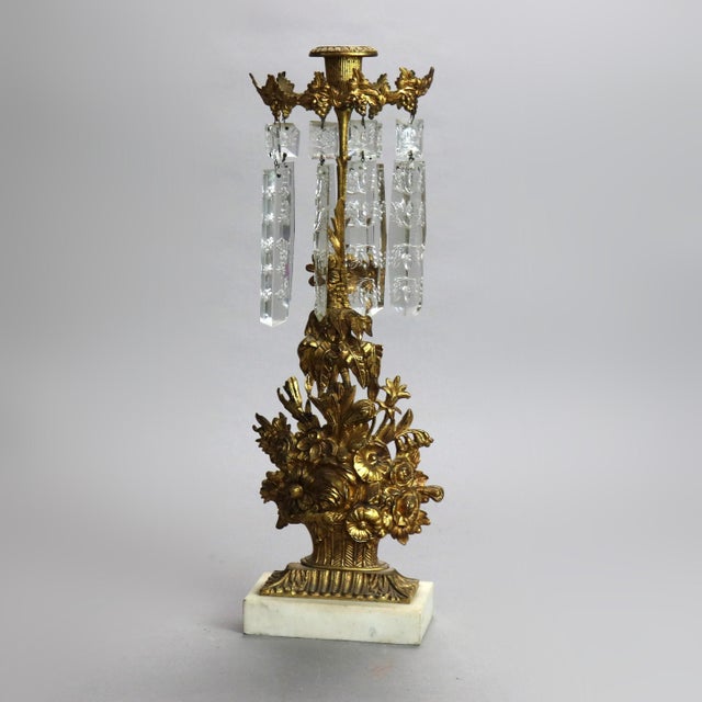 Pair of Antique Gilt Bronze, Marble & Cut Crystal Floral Form Girandoles Cicra 1890 For Sale - Image 10 of 10