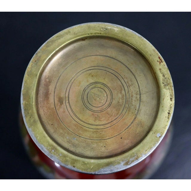 Gray Vintage Signed Red and Gray Enameled Cloisonne Vase with Koi Fish For Sale - Image 8 of 9