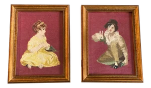 Gallery Wall Collection: 2 Vintage Classic Needlepoints in Original Frames. 1950’s a Pair