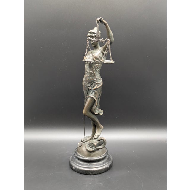 Traditional Vintage Bronze Lady Justice Statue: Themis/Justitia With Scales & Sword For Sale - Image 3 of 10
