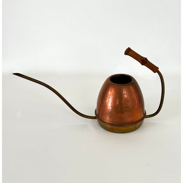 Mid Century Copper and Brass Watering Can With Bamboo Handle For Sale - Image 4 of 16