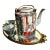 Rose Medallion Chinese Woven Tea Basket With 2 Cups & a Teapot, Antique For Sale