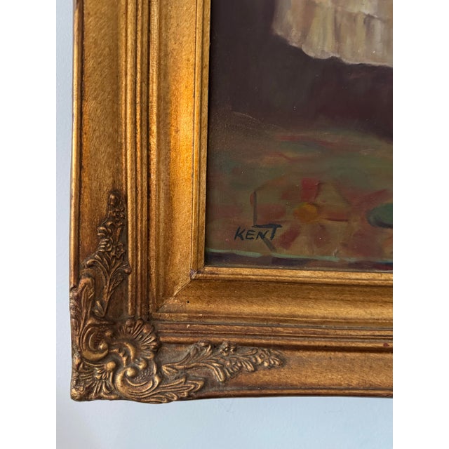 Textile Large Signed Vintage Oil Painting Mother & Child Reading Scene in Ornate Gilt Frame For Sale - Image 7 of 9