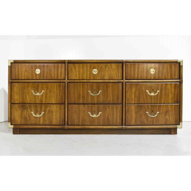Drexel 1970s Campaign Style 9 Drawer Dresser Accolade Collection by Drexel Furniture For Sale - Image 4 of 16
