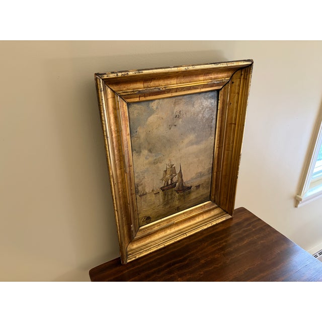 Late 19th Century Maritime Seascape Oil on Board in Original Giltwood Frame For Sale In South Bend - Image 6 of 11