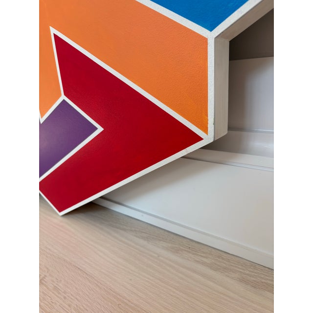 Wood Vintage Large Hard Edge Abstract Op Art Geometric Shaped Painting, Manner of Frank Stella For Sale - Image 7 of 12