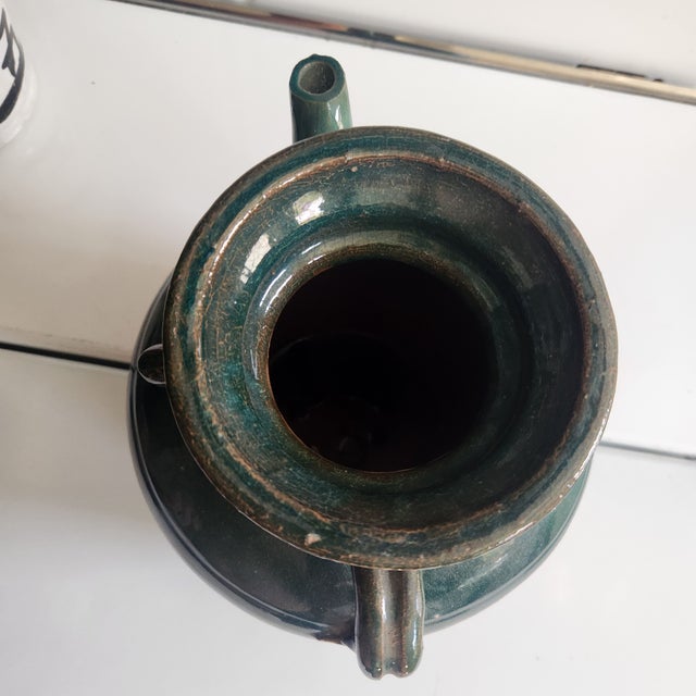 French Country Vintage Green Glazed Stoneware Vessel For Sale - Image 3 of 4