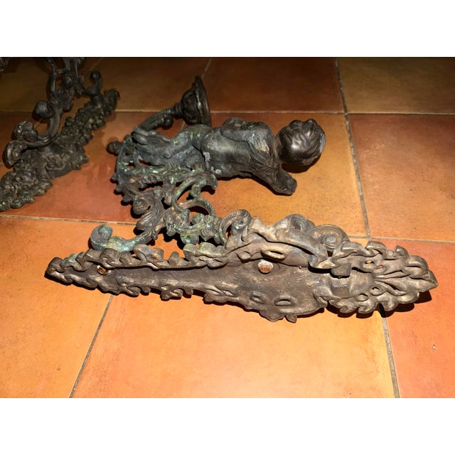 Antique Pair of Bronze Cherub Sconces For Sale - Image 11 of 11