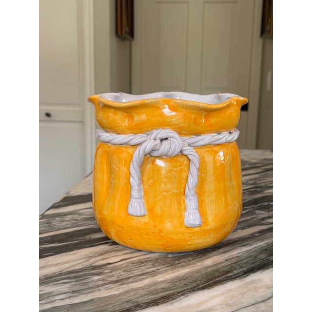 Late 20th Century Made in Italy Trompe L’Oleil Yellow Cache Pot For Sale - Image 5 of 12