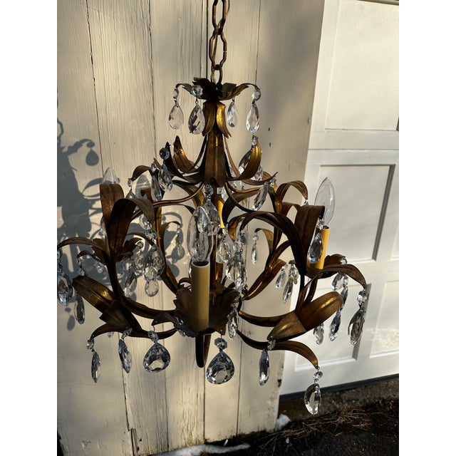 Vintage Hollywood Regency Four Arm Gilt Chandelier Made in Italy For Sale - Image 10 of 12