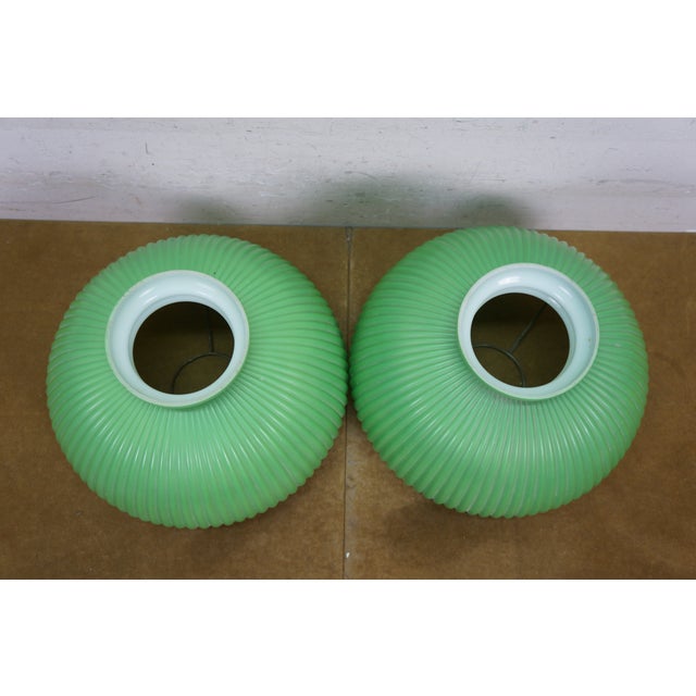 Antique Green Ribbed Glass Chandelier Oil Lamp Shades 11" - a Pair For Sale - Image 9 of 12
