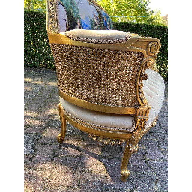 1950's Settee in French Louis XVI in Gold Leaf Beech and Tan Velvet