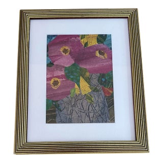 Nancy Smith Framed Original Botanical Collage "Vase With Flowers" For Sale