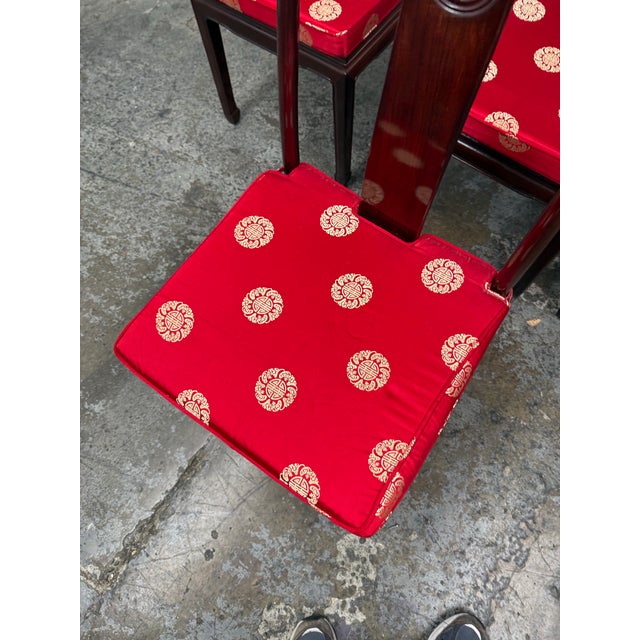 Wood Vintage Asian Rosewood Round Dining Table + Four Chairs, Set For Sale - Image 7 of 12