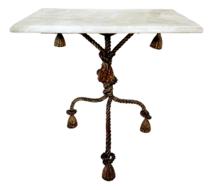 Regency Niccolini Gilt Iron Rope Tassel Marble Top Side Table, Italy