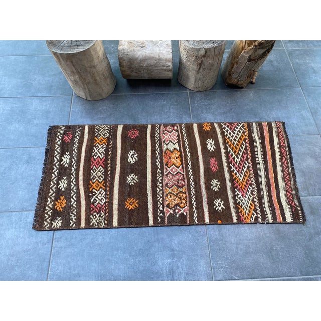 Handwoven Vintage Kilim Rug For Sale - Image 4 of 10