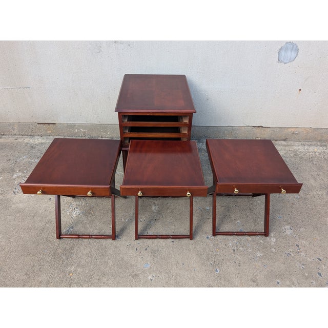 Mid 20th Century Vintage Allen Classics Mahogany Side Table Cabinet With 3 Tray Tables For Sale - Image 5 of 11