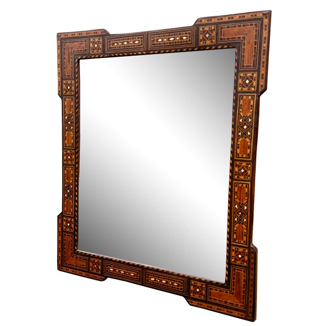 Antique mosaic inlay Syrian mirror, This beautiful mirror made of natural wood inlaid such as walnut, rose, lemon and...