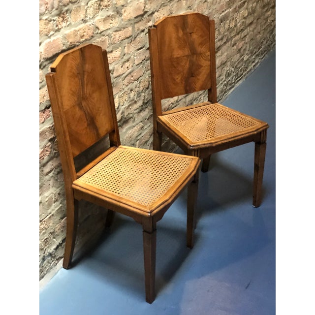 1930s Pair of French Art Deco Walnut Side Chairs, 1930 For Sale - Image 5 of 10