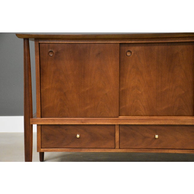 1950s Refinished Walnut 56” Sideboard Credenza by Mt. Airy Finished Back For Sale - Image 12 of 13
